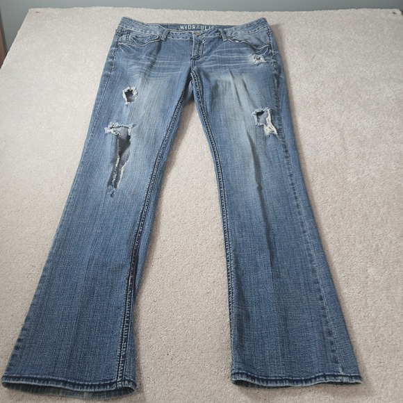 Hydraulic Lola Curvy Almost Bootcut Jeans Women 17/18 Blue Denim Distressed - Picture 2 of 15